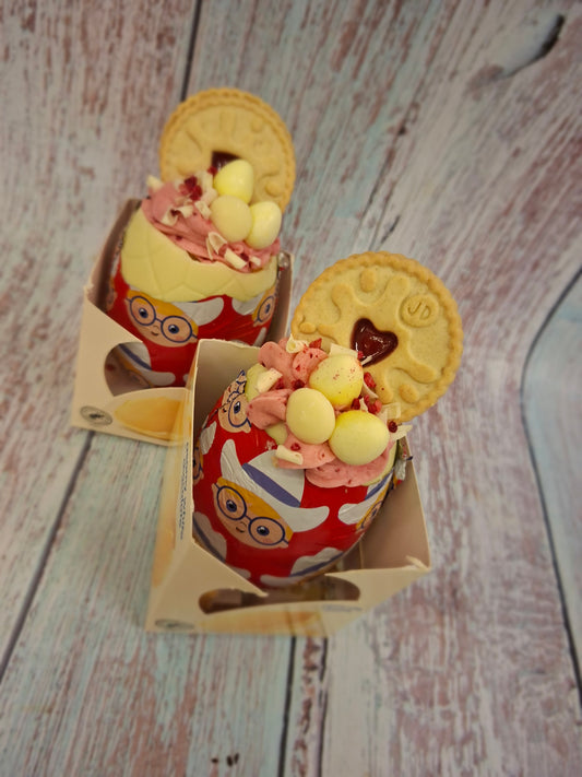 Raspberry &white chocolate cake filled egg